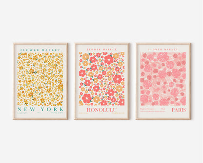 Colorful Flower Wall Decor Set, Digital Download Flower Wall Art, Set of 3 Digital Prints, Madrid, Paris Posters, Botanical Bedroom Wall Collage