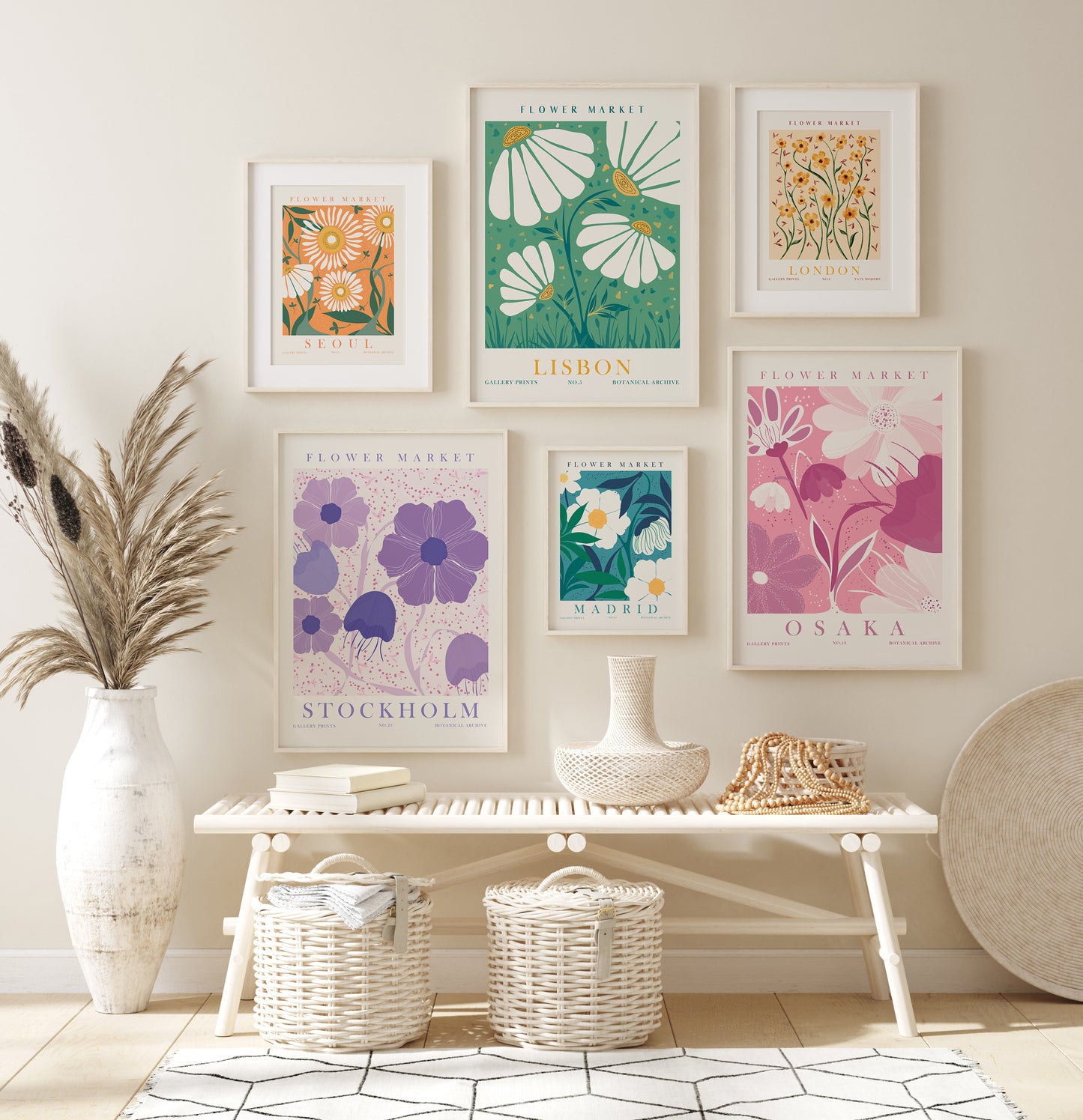 Flower Market Set of 6 Posters, Flower Wall Art Set, Digital Download Botanical Wall Decor