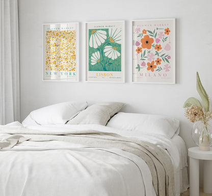Colorful Flower Wall Decor Set, Digital Download Flower Wall Art, Set of 3 Digital Prints, Madrid, Paris Posters, Botanical Bedroom Wall Collage