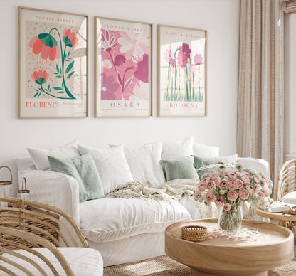 Modern Flower Living Room Decor, Flower Market Wall Art Set, 6 Pieces of Botanical Posters, Digital Download Floral Prints