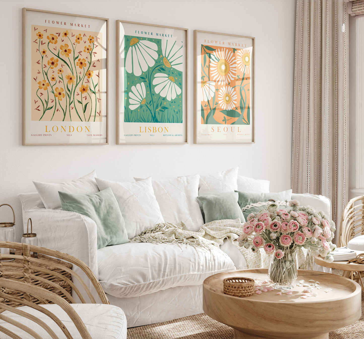 Flower Market Set of 6 Posters, Flower Wall Art Set, Digital Download Botanical Wall Decor