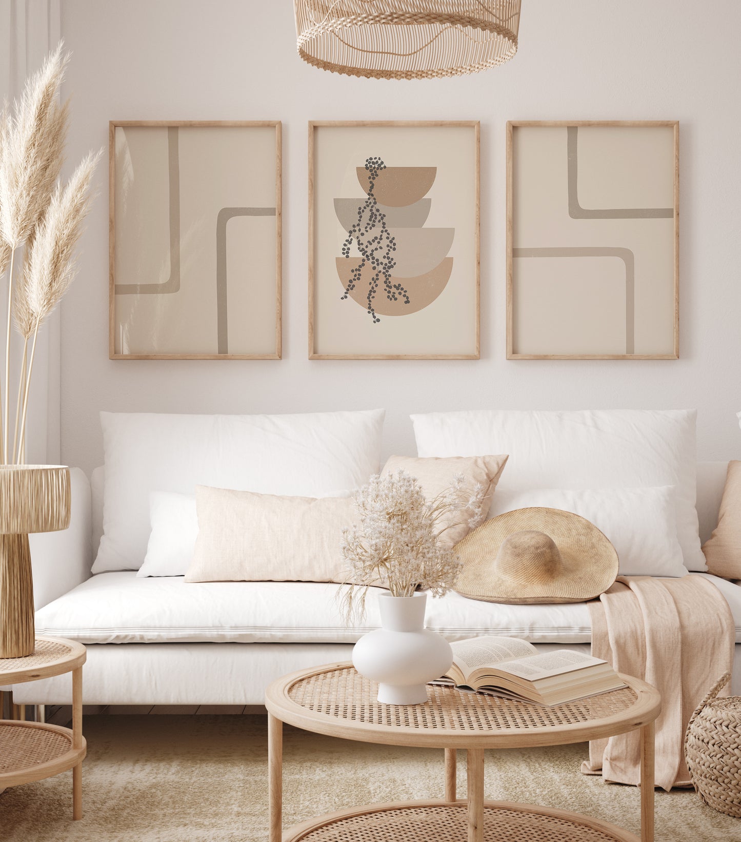 Boho Line Art Wall Decor Set, 3 Pieces of Neutral Art Prints