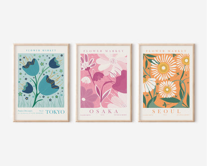 Flower Market Set of 9 Wall Art, Retro Flower Room Decor, Digital Download