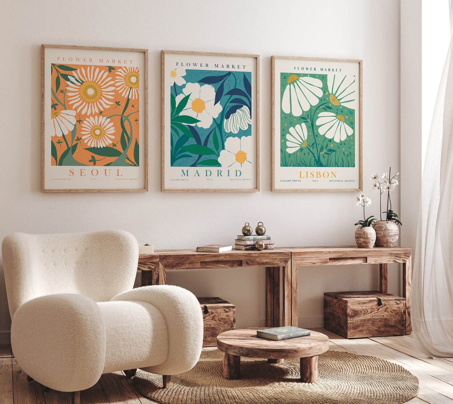 Set of 9 Flower Wall Art, Flower Market Home Decor, Digital Download