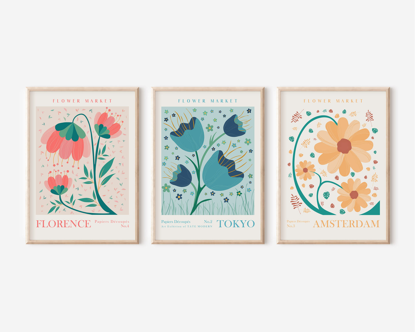 Set of 6 Flower Room Decor Prints, Flower Market Wall Art, Flower Home Decor Posters, Digital Download