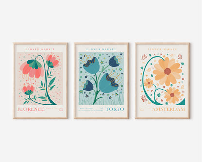 Set of 6 Flower Room Decor Prints, Flower Market Wall Art, Flower Home Decor Posters, Digital Download