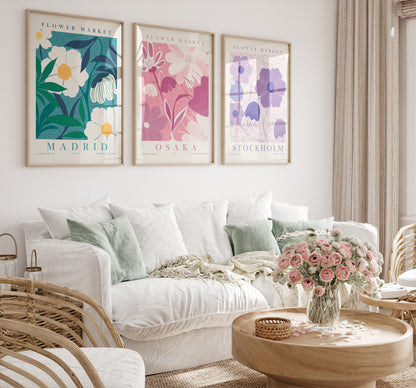 Flower Market Set of 6 Posters, Flower Wall Art Set, Digital Download Botanical Wall Decor