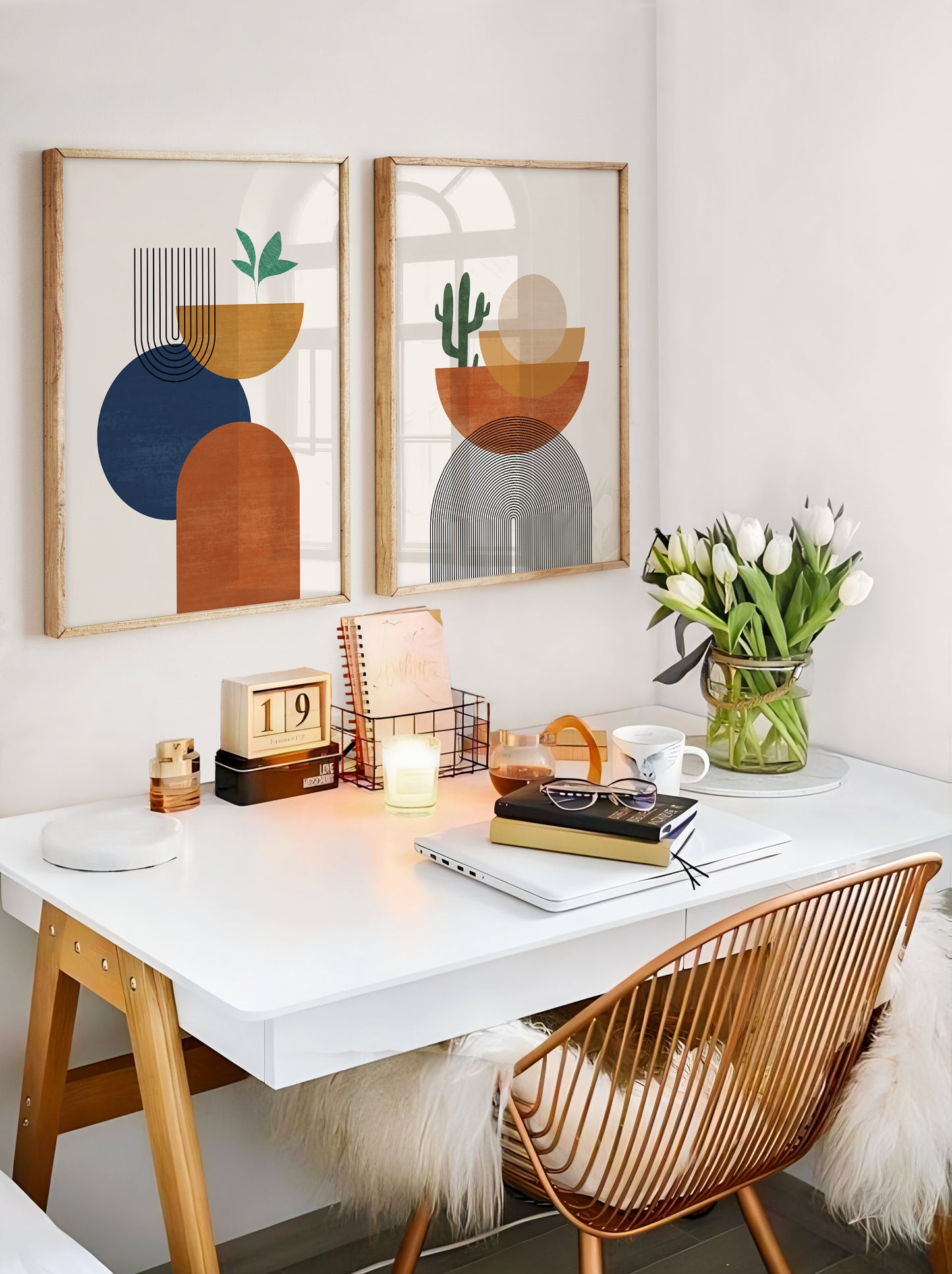 Abstract Boho Wall Art Set, Orange Yellow Blue Wall Decor Prints, Set of 3 Posters, Digital Download