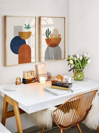 Abstract Boho Wall Art Set, Orange Yellow Blue Wall Decor Prints, Set of 3 Posters, Digital Download