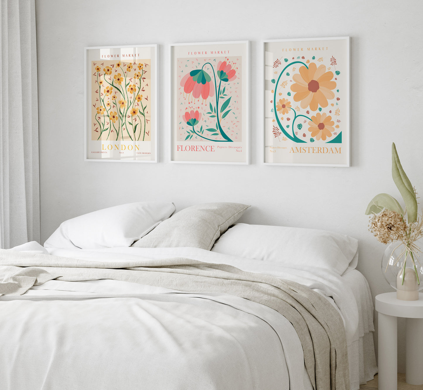 Modern Flower Living Room Decor, Flower Market Wall Art Set, 6 Pieces of Botanical Posters, Digital Download Floral Prints