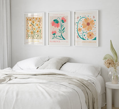 Modern Flower Living Room Decor, Flower Market Wall Art Set, 6 Pieces of Botanical Posters, Digital Download Floral Prints