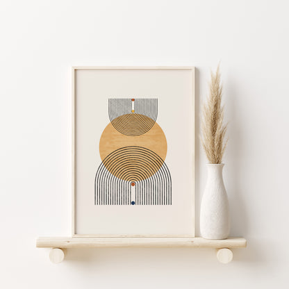 Abstract Geometric Orange Yellow Boho Wall Art Set, Mid Century Modern Home Decor, Set of 3 Prints