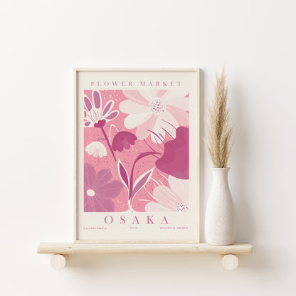 Pink Flower Wall Art Set of 3 Posters, Flower Market Art Prints, Floral Home Decor, Digital Download, Bologna, Osaka, Paris Prints