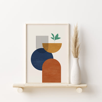 Abstract Boho Wall Art Set, Orange Yellow Blue Wall Decor Prints, Set of 3 Posters, Digital Download