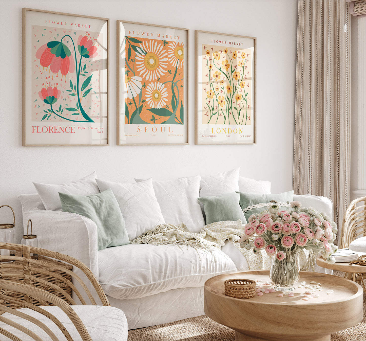 Flower Market Set of 9 Wall Art, Retro Flower Room Decor, Digital Download