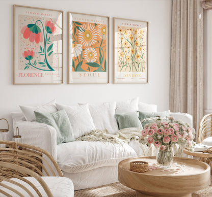 Flower Market Set of 9 Wall Art, Retro Flower Room Decor, Digital Download