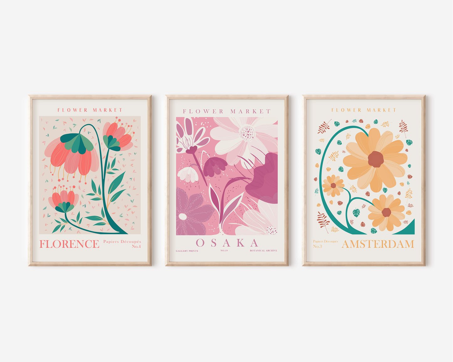 Modern Flower Living Room Decor, Flower Market Wall Art Set, 6 Pieces of Botanical Posters, Digital Download Floral Prints