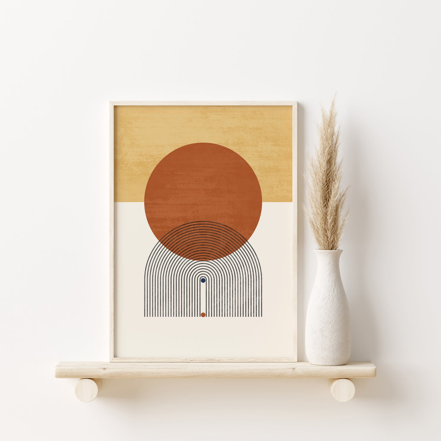 Abstract Geometric Orange Yellow Boho Wall Art Set, Mid Century Modern Home Decor, Set of 3 Prints