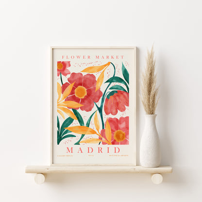 Retro Flower Market Wall Art, Set of 3 Flower Artworks, Digital Download Floral Apartment Wall Decor, Madrid, Milano, Lisbon Prints