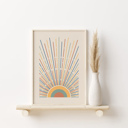 Boho 3 Pieces of Posters Wall Decor, Orange Yellow Wall Art, Boho Sun Art Print, Mid Century Modern