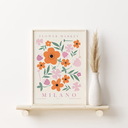Retro Flower Market Wall Art, Set of 3 Flower Artworks, Digital Download Floral Apartment Wall Decor, Madrid, Milano, Lisbon Prints