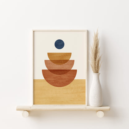 Abstract Geometric Orange Yellow Boho Wall Art Set, Mid Century Modern Home Decor, Set of 3 Prints