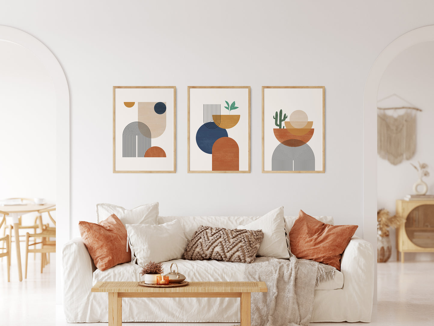 Abstract Boho Wall Art Set, Orange Yellow Blue Wall Decor Prints, Set of 3 Posters, Digital Download