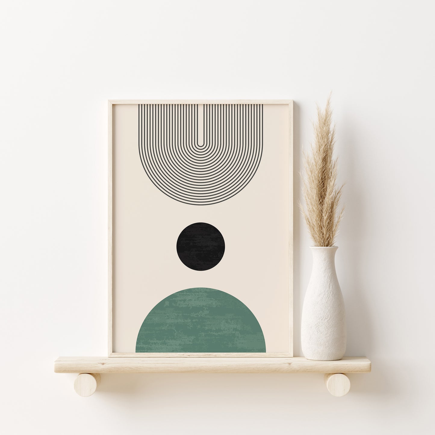 Abstract Geometric Green Wall Art Set, 3 Pieces of Boho Posters, Bohemian Home Decor Digital Download Art Prints