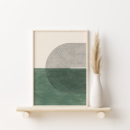 Abstract Geometric Green Wall Art Set, 3 Pieces of Boho Posters, Bohemian Home Decor Digital Download Art Prints