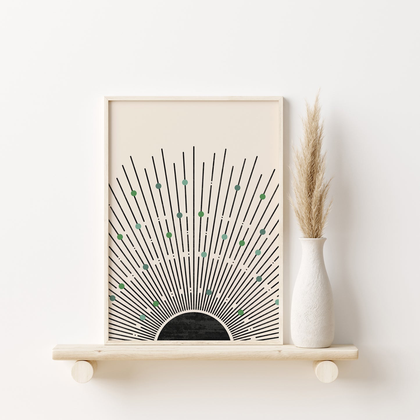 Abstract Geometric Green Wall Art Set, 3 Pieces of Boho Posters, Bohemian Home Decor Digital Download Art Prints