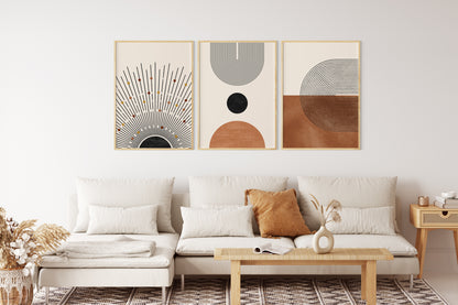 Boho Wall Art Set of 3 Digital Download Prints, Abstract Geometric Modern Apartment Wall Decor