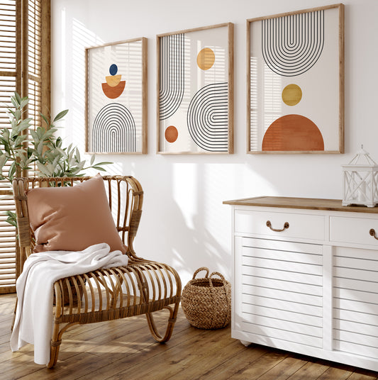 Boho Abstract Poster Set, Digital Download, Geometric Art Prints, Bohemian Home Decor, Colorful Trendy Artwork Set