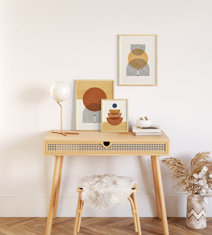 Abstract Geometric Orange Yellow Boho Wall Art Set, Mid Century Modern Home Decor, Set of 3 Prints