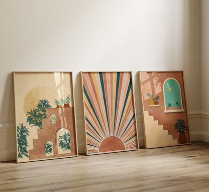 Boho Desert Wall Art Set, Digital Download, Bohemian Living Room Decor, Set of 3 Poster