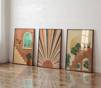 Boho Desert Wall Art Set, Digital Download, Bohemian Living Room Decor, Set of 3 Poster
