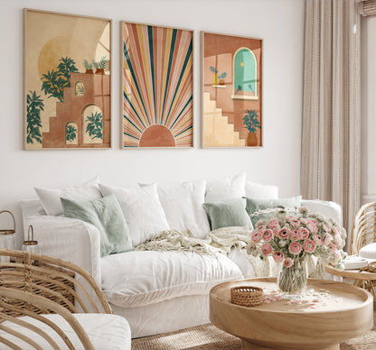 Boho Desert Wall Art Set, Digital Download, Bohemian Living Room Decor, Set of 3 Poster