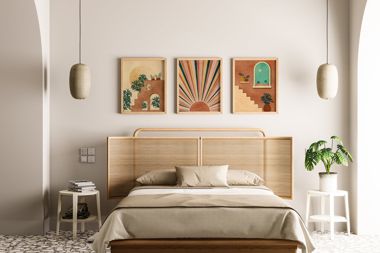 Boho Desert Wall Art Set, Digital Download, Bohemian Living Room Decor, Set of 3 Poster