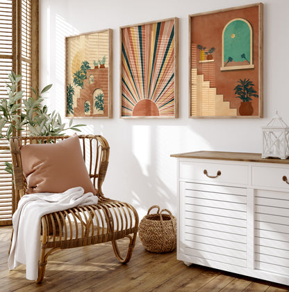 Boho Desert Wall Art Set, Digital Download, Bohemian Living Room Decor, Set of 3 Poster