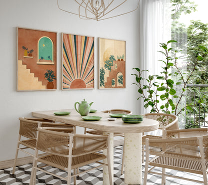 Boho Desert Wall Art Set, Digital Download, Bohemian Living Room Decor, Set of 3 Poster