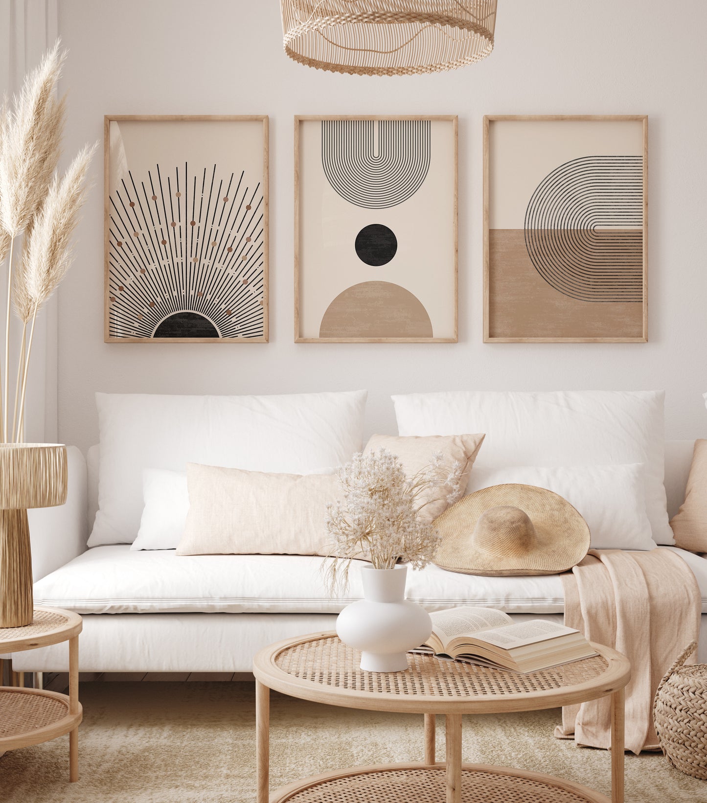 Boho Abstract Wall Art Set of 3 Posters, Earth Tone Bohemian Home Decor, Digital Download Modern Prints