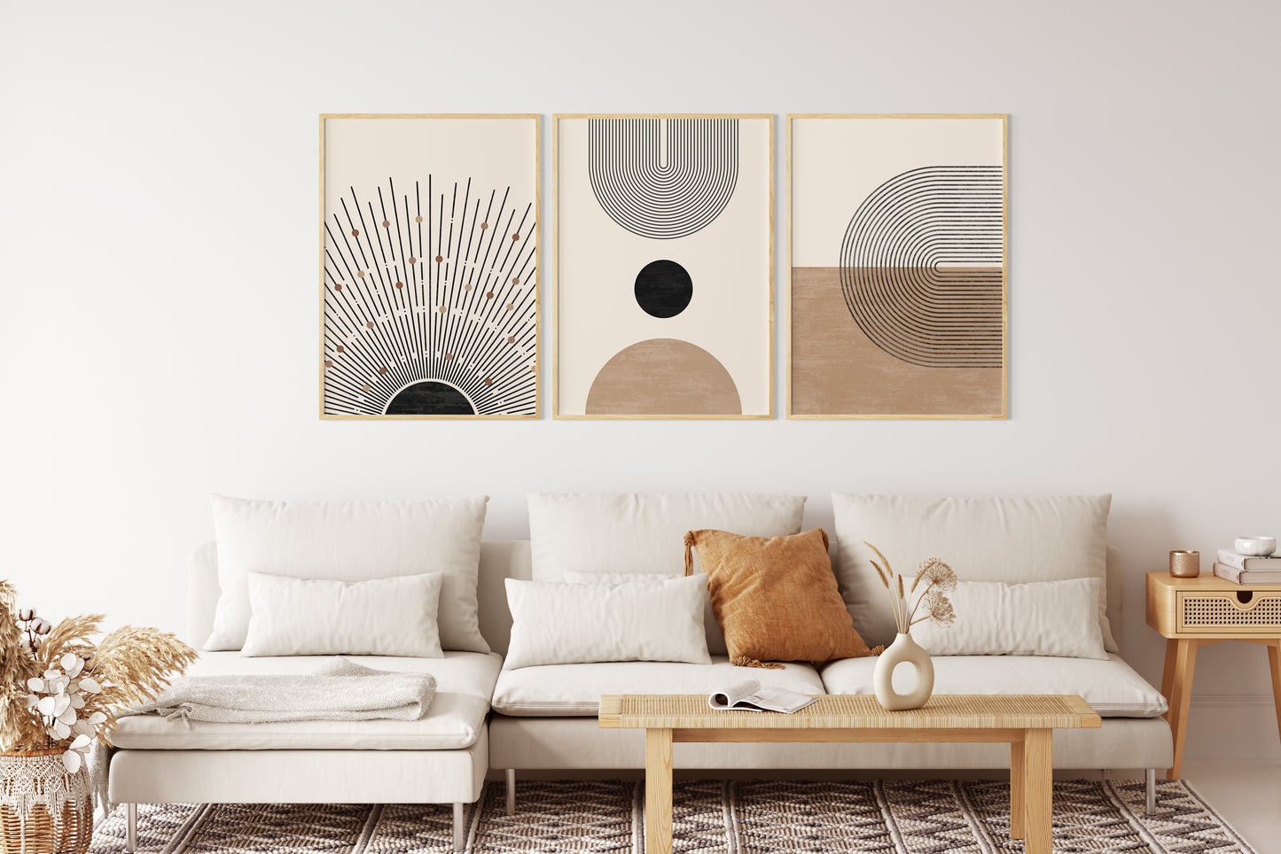 Boho Abstract Wall Art Set of 3 Posters, Earth Tone Bohemian Home Decor, Digital Download Modern Prints