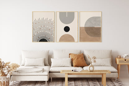 Boho Abstract Wall Art Set of 3 Posters, Earth Tone Bohemian Home Decor, Digital Download Modern Prints