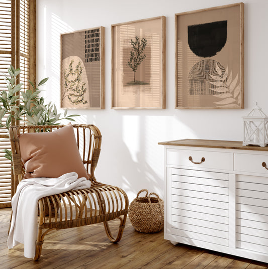 Boho Abstract Wall Art Set, 3 Pieces of Bohemian Digital Download Posters