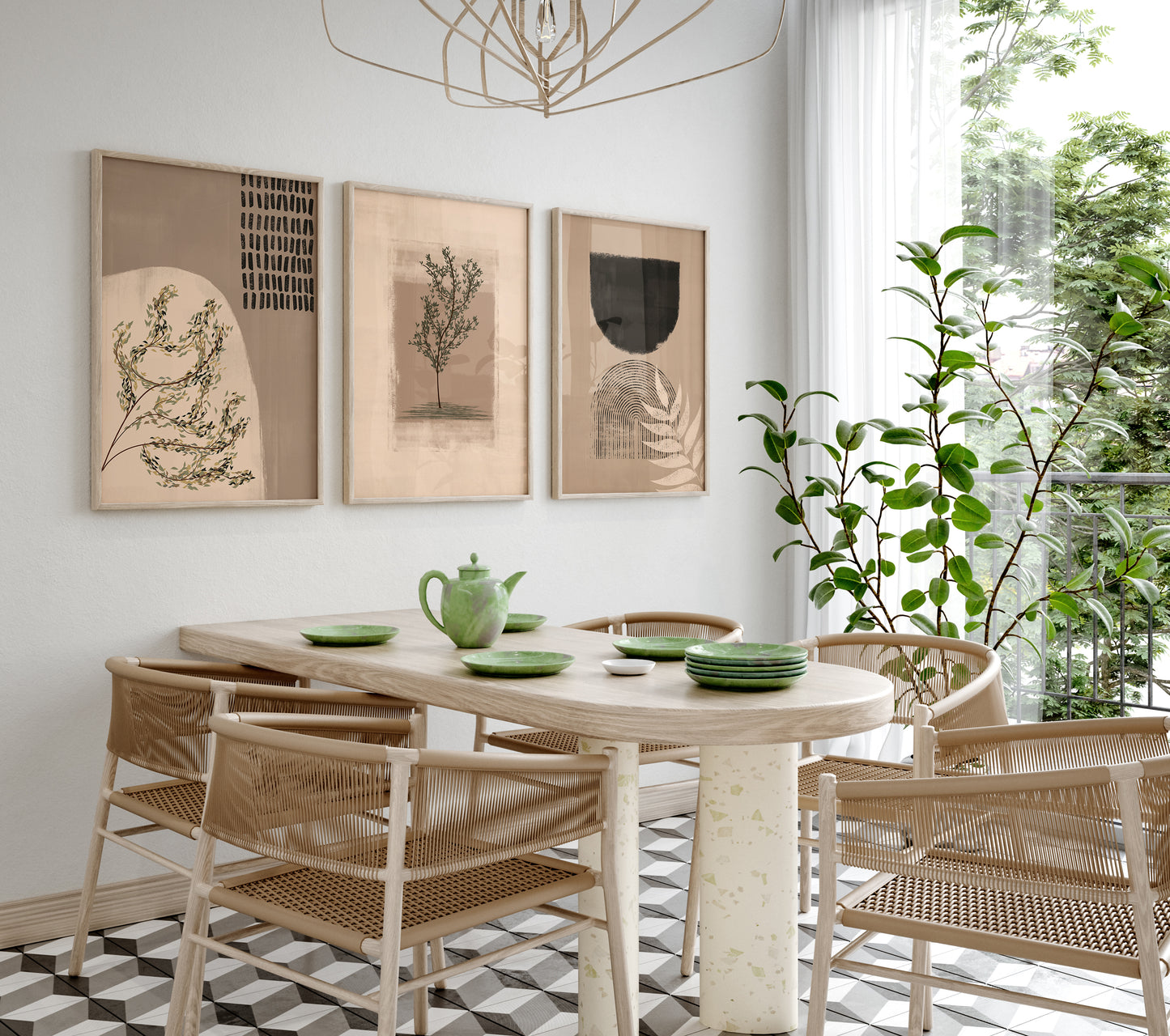 Boho Abstract Wall Art Set, 3 Pieces of Bohemian Digital Download Posters