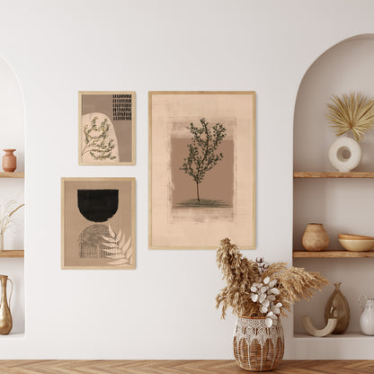 Boho Abstract Wall Art Set, 3 Pieces of Bohemian Digital Download Posters