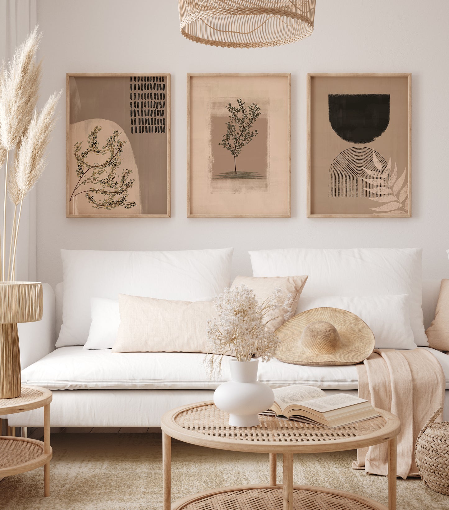 Boho Abstract Wall Art Set, 3 Pieces of Bohemian Digital Download Posters