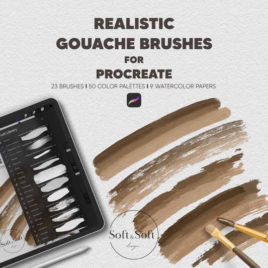 Procreate Gouache Brush Set, Watercolor Digital Papers, Painting Kit