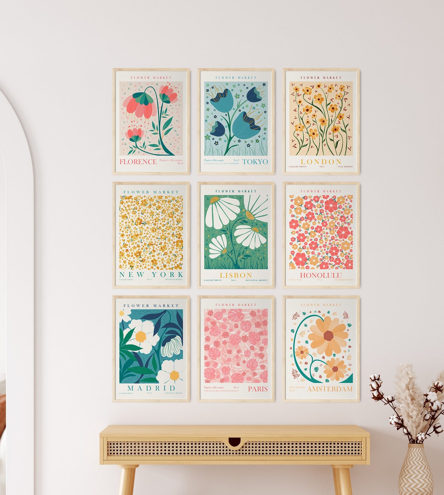 Flower Market Wall Art Set of 9 Art Prints, Modern Floral Wall Decor, Digital Download