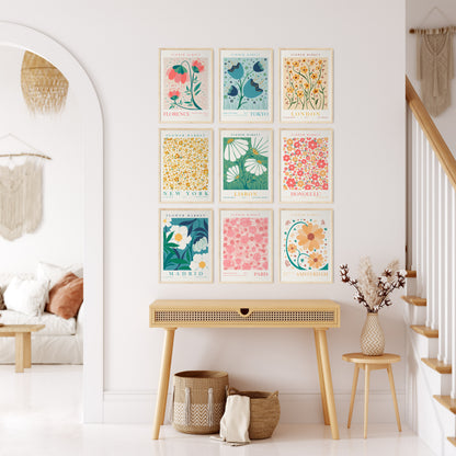 Flower Market Wall Art Set of 9 Art Prints, Modern Floral Wall Decor, Digital Download