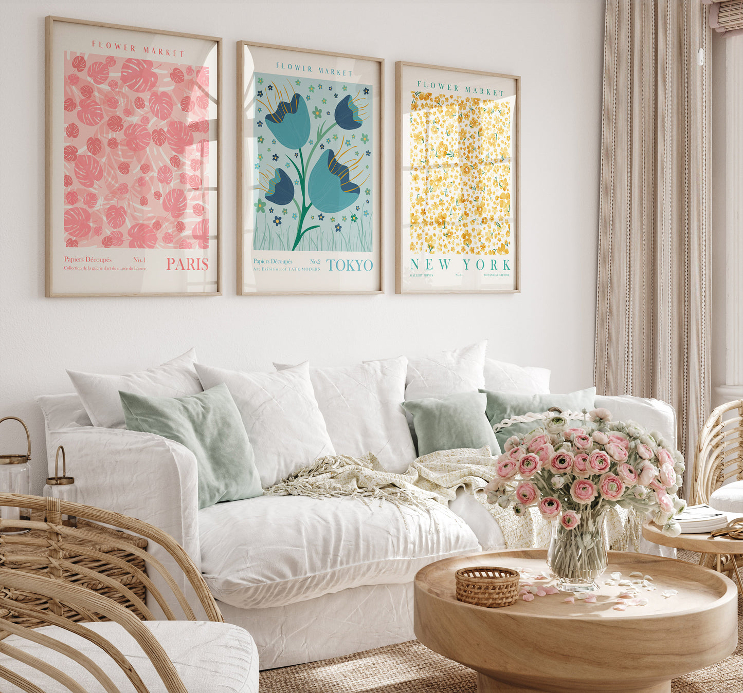 Flower Market Wall Art Set of 9 Art Prints, Modern Floral Wall Decor, Digital Download